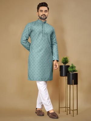 ZURIKA FASHION Men Embroidered A-line Kurta(Blue)