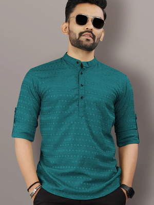 VeBNoR Men Striped Straight Kurta(Green)