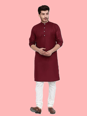 OMKAR EN TRENDS Men Printed Straight Kurta(Maroon)
