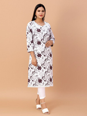 Anmol Collection Women Printed A-line Kurta(White)