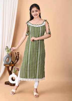 Aariyatrading Women Self Design A-line Kurta(Green)