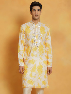 VASTRAMAY Men Embroidered Straight Kurta(Yellow)
