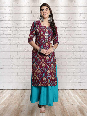 EthnicBasket Women Printed A-line Kurta(Maroon)