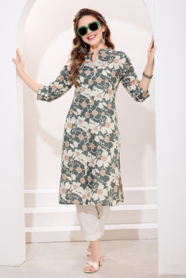 Keshubaba Women Printed Straight Kurta(Green)