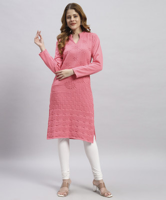 MYLES Women Self Design Straight Kurta(Pink)