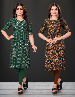 RITOSA Women Printed A-line Kurta(Brown)