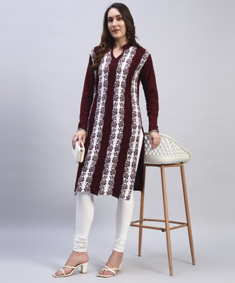 HEMLOCK Women Self Design Straight Kurta(Maroon)