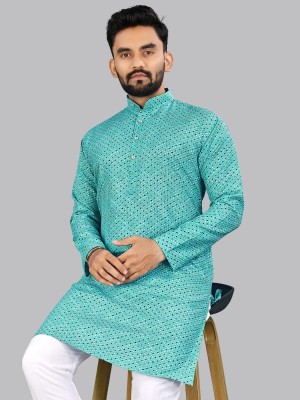 Svatantra Men Printed Straight Kurta(Blue)