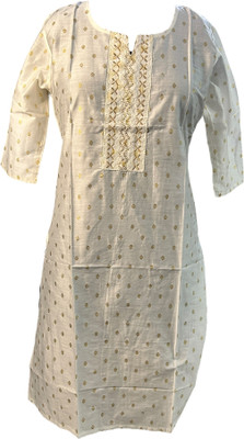 SM PRODUCTS Women Printed A-line Kurta(Beige)