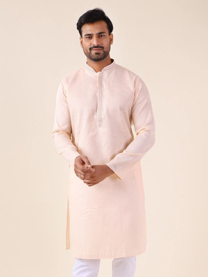 Aurik Men Solid Straight Kurta(Pink)
