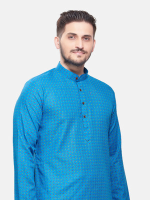 Shiwam Ethnix Men Printed A-line Kurta(Blue)