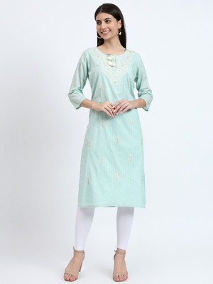 RAISHREE Women Embroidered Straight Kurta(Light Green)