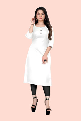 Coft Women Solid A-line Kurta(White)