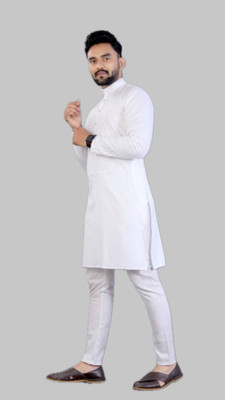 Anuj Fashion Men Solid A-line Kurta(White)