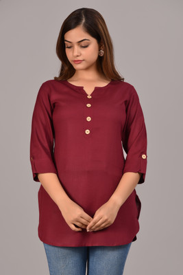 BADTHUNIA FAB Women Solid A-line Kurta(Maroon)