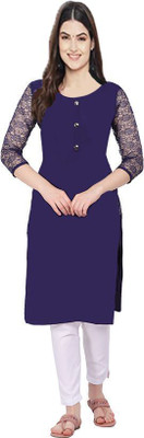 Good Straders Women Printed Straight Kurta(Dark Blue, Red)