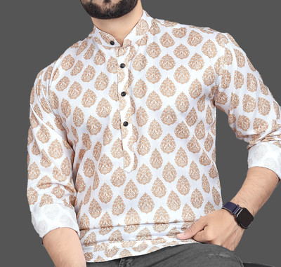 Varidashi Men Printed A-line Kurta(White, Gold)