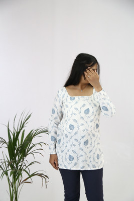 aanzri Women Printed A-line Kurta(White)