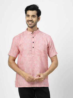 Rohilcrust Men Woven Design Straight Kurta(Pink)