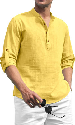 ZIRPIX Men Solid Straight Kurta(Yellow)