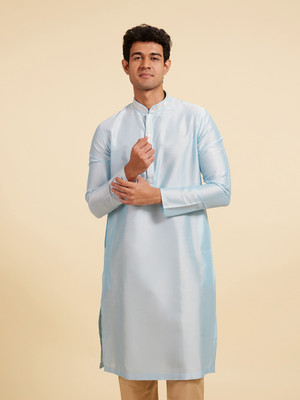 DIWAS by Manyavar Men Solid Straight Kurta(Blue)