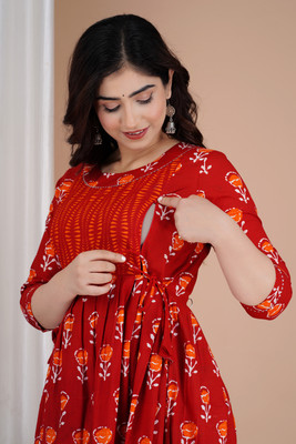 GULJIFASHION Women Maternity/Nursing Nighty(Red)