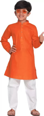 KSH Trendz Boys Festive & Party Kurta and Pyjama Set(Orange Pack of 1)