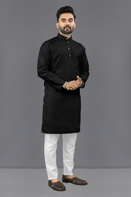 Shree Dutt Creation Men Solid Straight Kurta(Black)