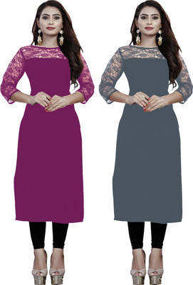 Maheshvi Women Solid Straight Kurta(Grey)