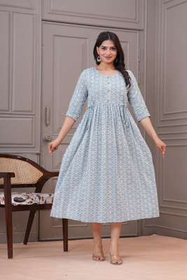 RILAKE Women Printed Anarkali Kurta(Grey)