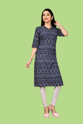 Tulsii Fab Women Printed Anarkali Kurta(Dark Blue, White)