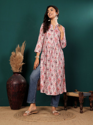 Varanga Women Printed A-line Kurta(Orange)