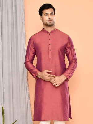 Maahi Fabs Men Solid Straight Kurta(Red)