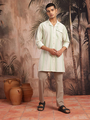 Sangria Men Striped Straight Kurta(Light Green)