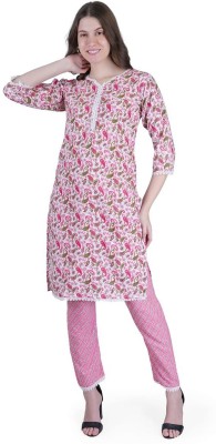 NORTIFASHION Women Printed Straight Kurta(Pink)