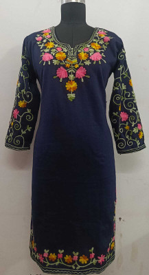 SAsharu Women Embroidered, Floral Print A-line Kurta(Dark Blue)