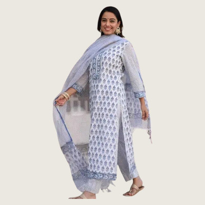 HouseOfCommon Women Printed Straight Kurta(Blue)
