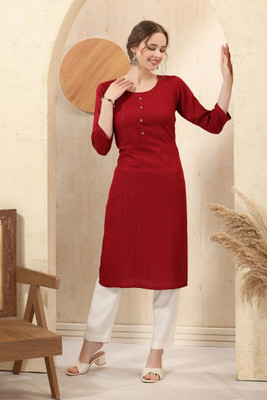 Divastri Women Solid Straight Kurta(Maroon)