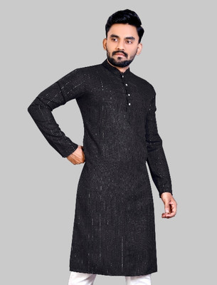 balajiis Men Solid Straight Kurta(Black)