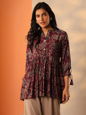 LIBAS Women Printed Straight Kurta(Maroon)