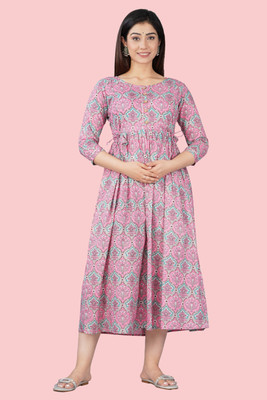 Haveliwale Women Floral Print Anarkali Kurta(Pink)
