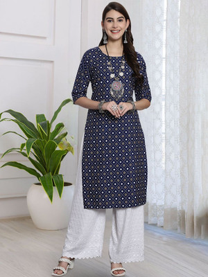 HERE&NOW Women Printed Ethnic Dress Kurta(Blue)