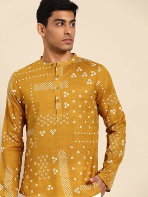 ANOUK Men Printed Straight Kurta(Yellow)