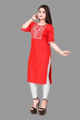 JENSI FASHION Women Embroidered A-line Kurta(Red)