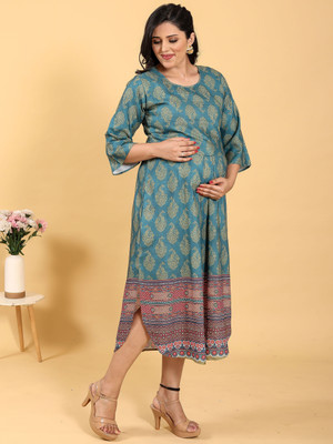 RITIJYA Women Floral Print Ethnic Dress Kurta(Dark Green)
