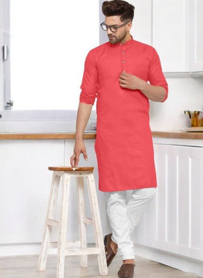 Trending Rashmi Men Solid Straight Kurta(Pink)