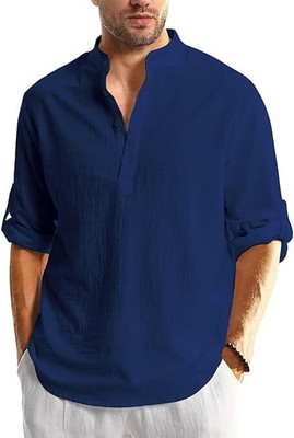 EDN Men Solid A-line Kurta(Blue)