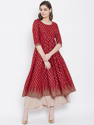 poshak Women Printed Flared Kurta(Red)
