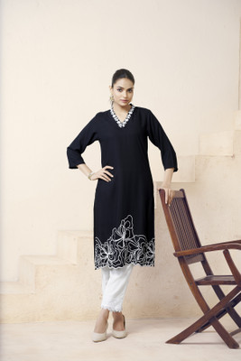 lunexa Women Self Design A-line Kurta(Black)