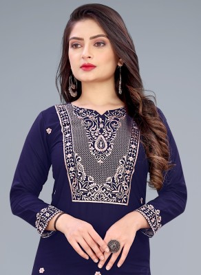 Pehnava Point Women Embroidered Straight Kurta(Blue)